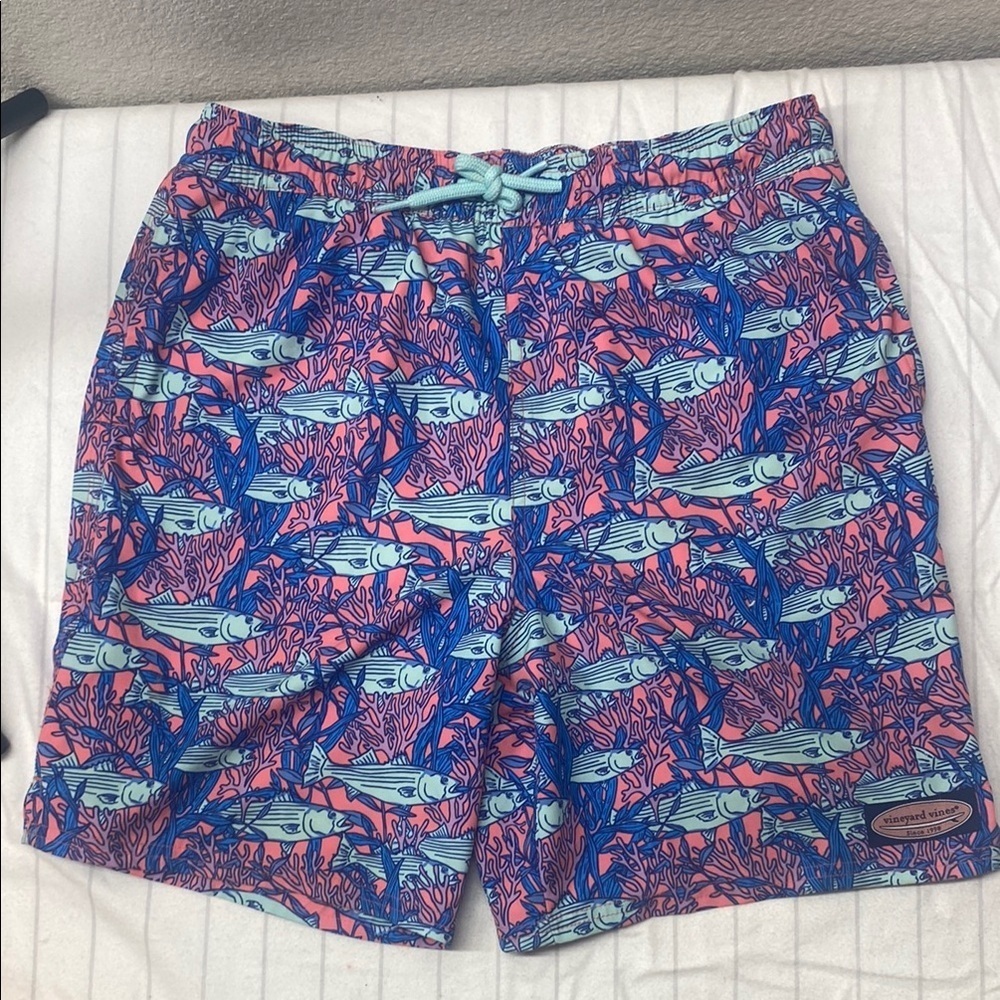 VINEYARD VINES Chappy Print Swim Trunks - Coral Papaya Passion Size Large